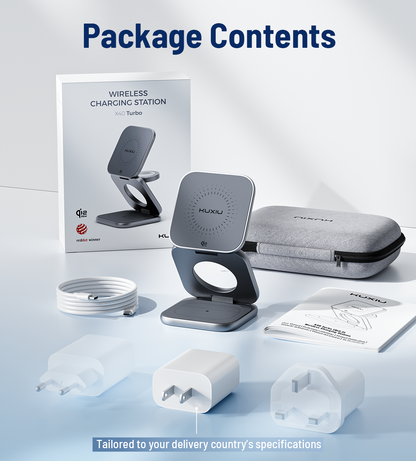 KUXIU X40 Turbo Base de carga inalámbrica plegable 3 en 1 MagSafe de 25W, certificada Qi2.2 - Gris