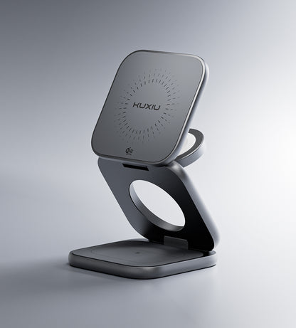KUXIU X40 Turbo Qi2.2 Zertifiziert 25W 3-in-1 MagSafe Faltbarer Kabelloser Ladeständer