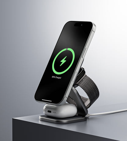 KUXIU X40 Turbo Qi2.2 Zertifiziert 25W 3-in-1 MagSafe Faltbarer Kabelloser Ladeständer