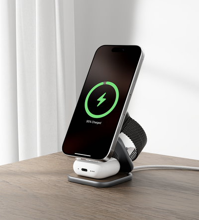 KUXIU X40 Turbo Qi2.2 Certified 25W 3-in-1 MagSafe Foldable Wireless Charging Stand  - Wood Grain