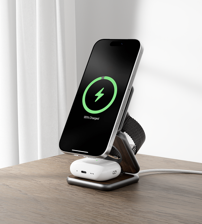 KUXIU X40 Pro 3合1 MagSafe 可折疊充電支架 - 木紋版