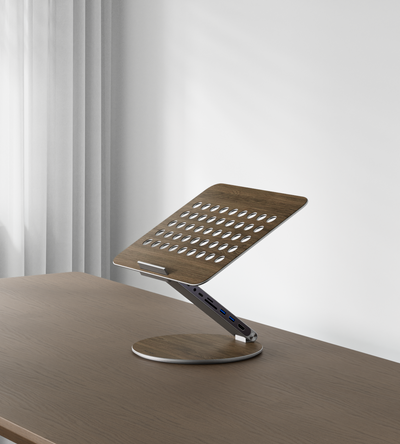 KUXIU X53 Ergonomic Laptop Stand with Built-in 8-in-1 Hub - Wood Grain