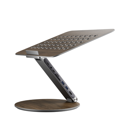 KUXIU X53 Ergonomischer Laptopständer mit integriertem 8-in-1-Hub - Holzmaserung