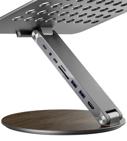 KUXIU X53 Ergonomischer Laptopständer mit integriertem 8-in-1-Hub - Holzmaserung