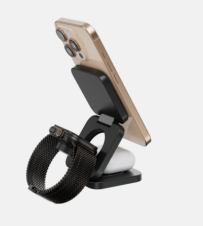 KUXIU X55 3-w-1 Składana Stacja Ładowania Bezprzewodowego z Magnesem - Czarny