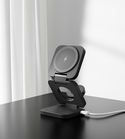 KUXIU X55 3-w-1 Składana Stacja Ładowania Bezprzewodowego z Magnesem - Czarny