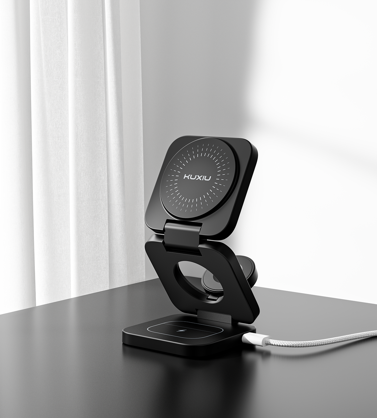KUXIU X55 Turbo Qi2.2 Certified 25W 3-in-1 MagSafe Foldable Wireless Charging Stand  - Black