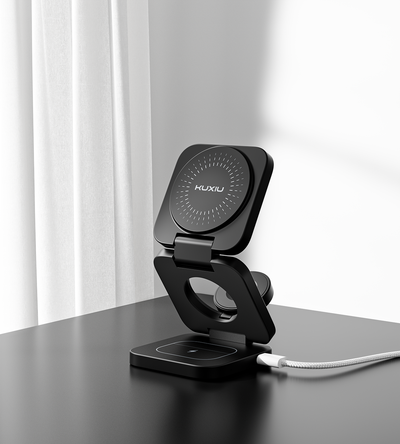 KUXIU X55 Turbo Qi2.2 Certified 25W 3-in-1 MagSafe Foldable Wireless Charging Stand  - Black
