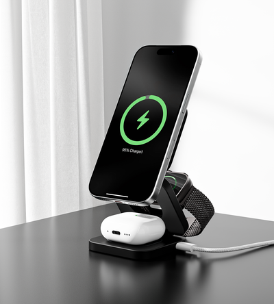 KUXIU X55 Turbo Qi2.2 Certified 25W 3-in-1 MagSafe Foldable Wireless Charging Stand  - Black