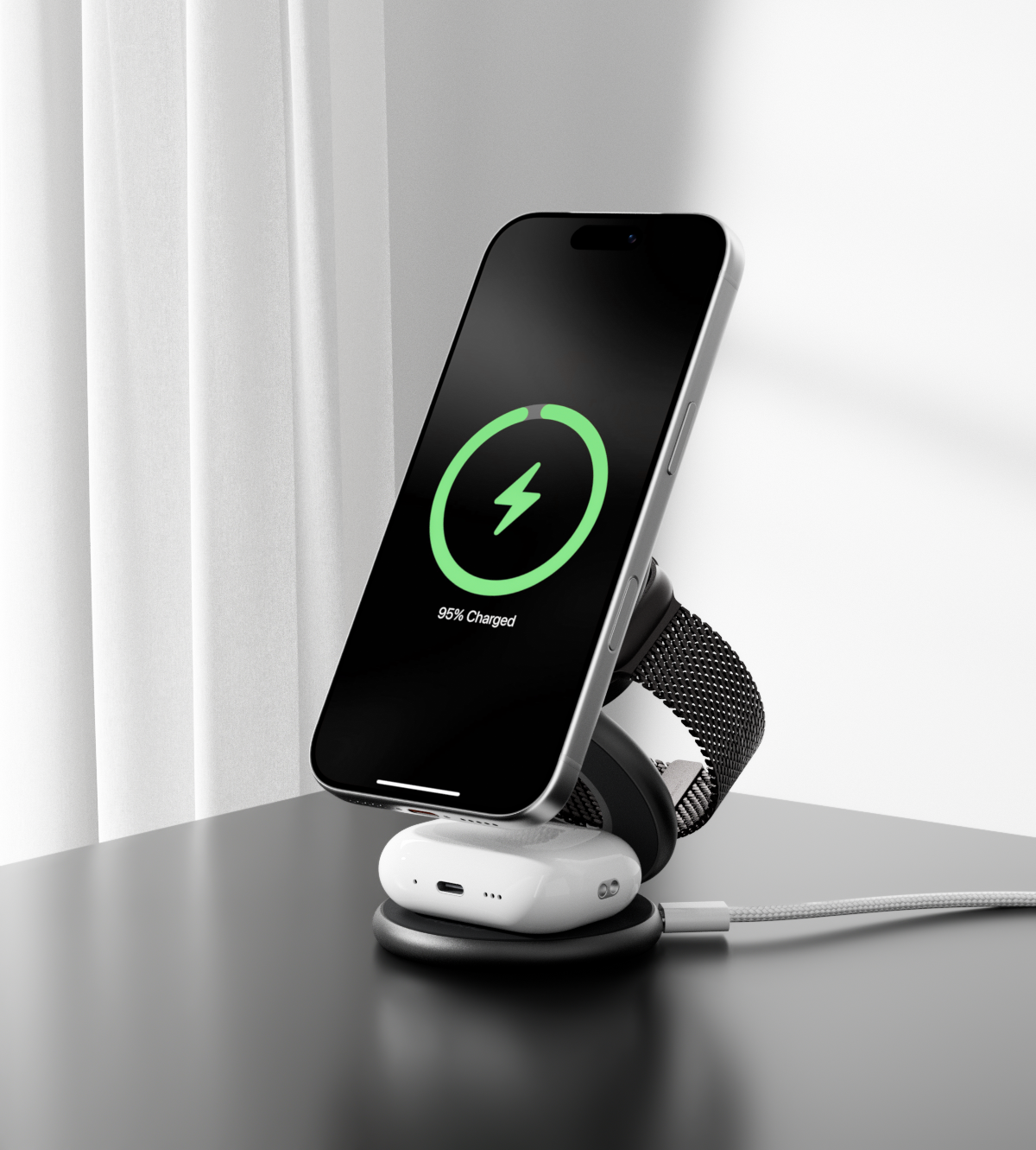 KUXIU X63 3-In-1 MagSafe Foldable Magnetic Wireless Charging Station - Black