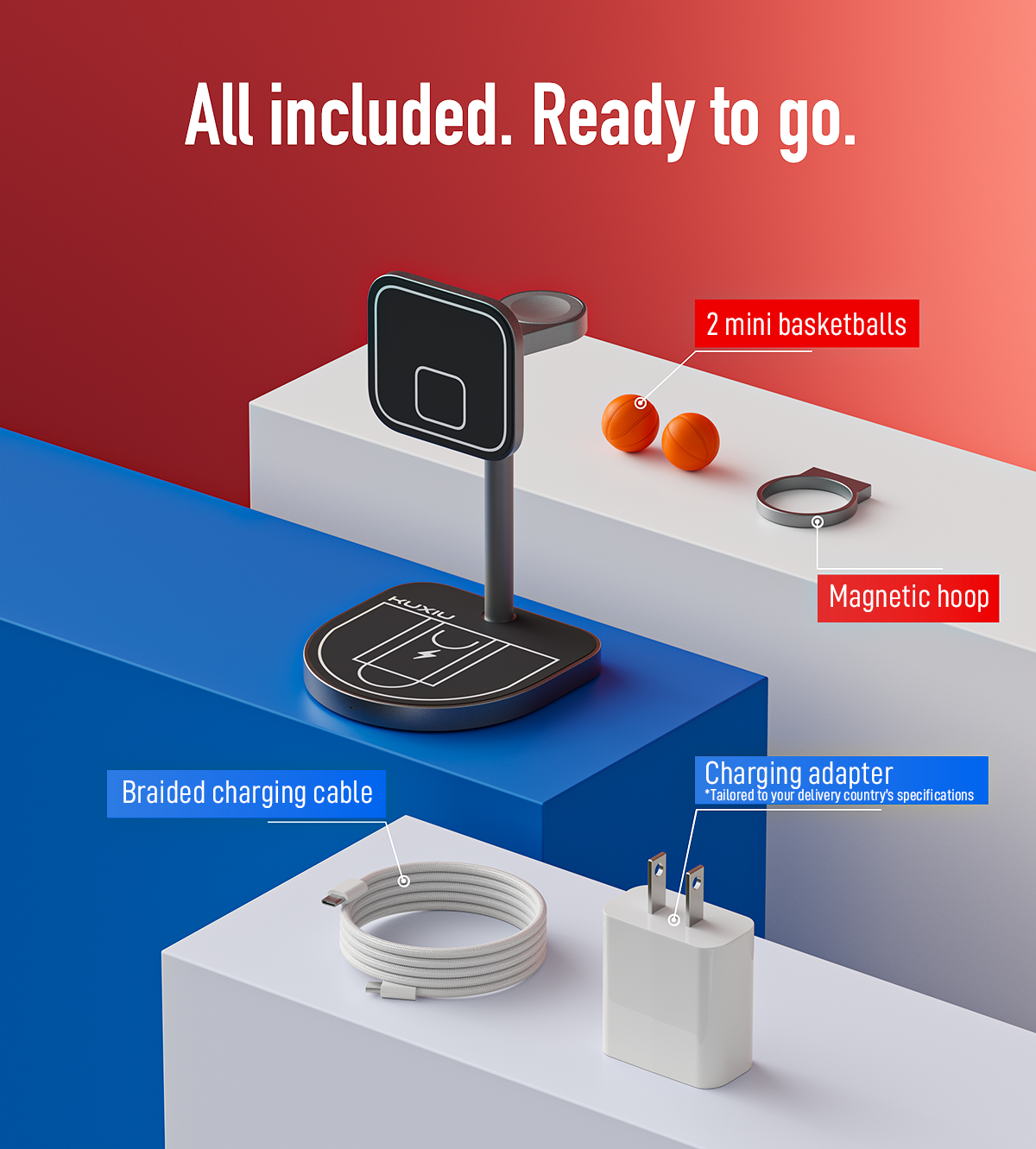 KUXIU 3-Point Power Creative 3-in-1 MagSafe Charging Stand - Black