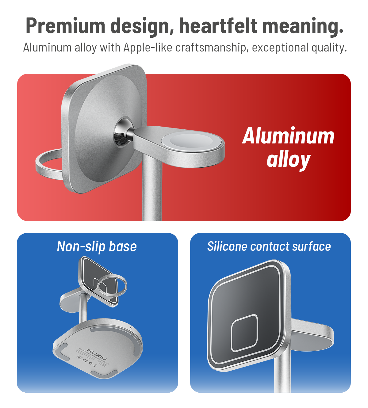 KUXIU 3-Point Power Creative 3-in-1 MagSafe Charging Stand - Gray