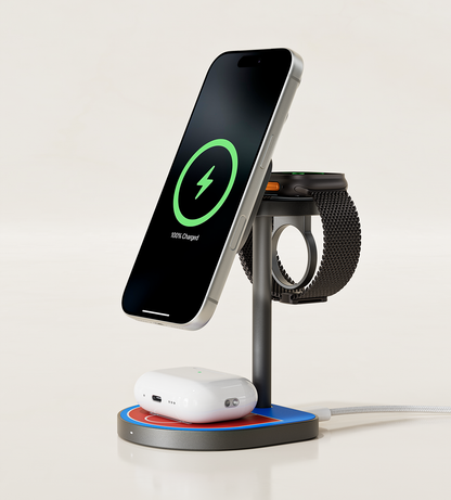 KUXIU 3-Point Power Kreativer 3-in-1 MagSafe-Ladeständer – Rot & Blau