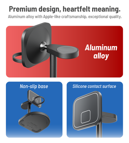 KUXIU 3-Point Power Kreativer 3-in-1 MagSafe-Ladeständer – Rot & Blau