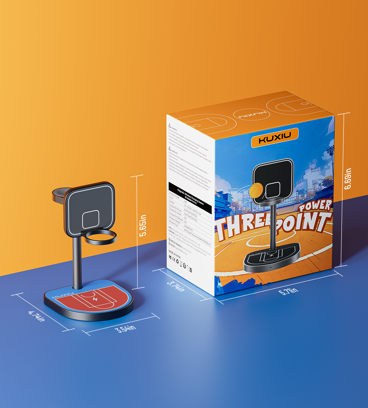 KUXIU 3-Point Power Kreativer 3-in-1 MagSafe-Ladeständer – Rot & Blau