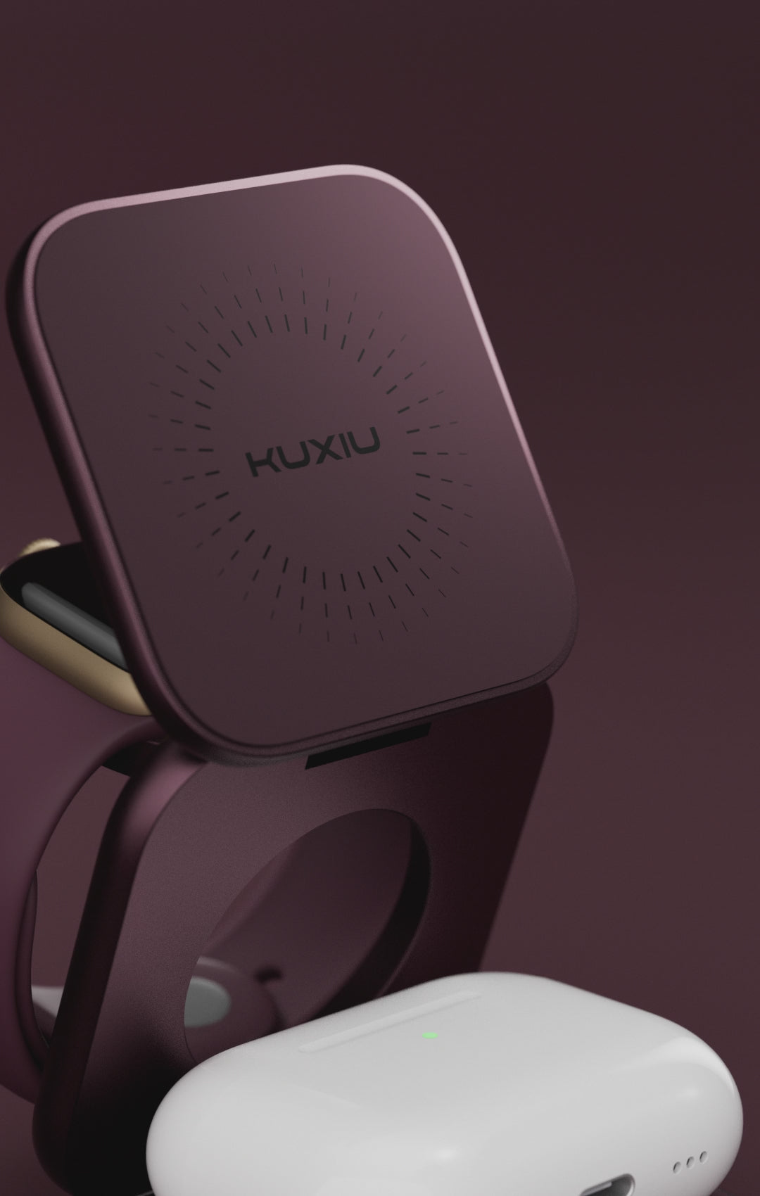 KUXIU X40 Turbo Qi2.2認証 25W 3-in-1 MagSafe 折りたたみ式ワイヤレス充電スタンド – バーガンディ