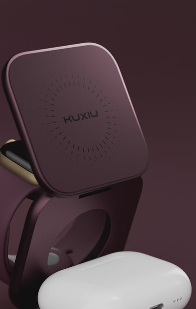 KUXIU X40 Turbo Qi2.2認証 25W 3-in-1 MagSafe 折りたたみ式ワイヤレス充電スタンド – バーガンディ